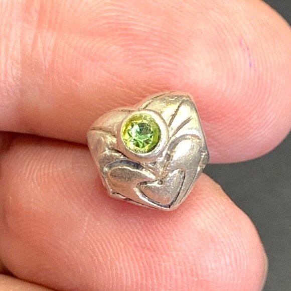 VTG Sterling Silver 925 Peridot Bezel Set Heart Double Sided Slide Charm 0.25" - Picture 1 of 8